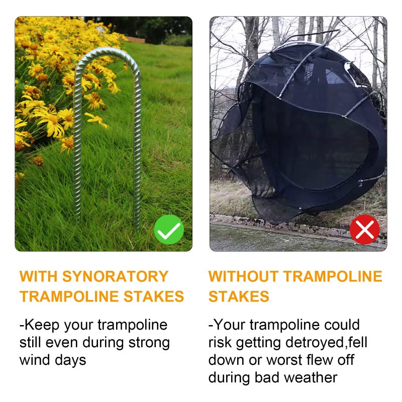 synoratory Trampoline Stakes Anchors High Wind Heavy Duty 12inch Trampoline Anchor Kit U Type Sharp Ends Safety Ground Anchor Galvanized Steel for Soccer Goals, Camping Tents (8Pcs, Silver) - Image 2